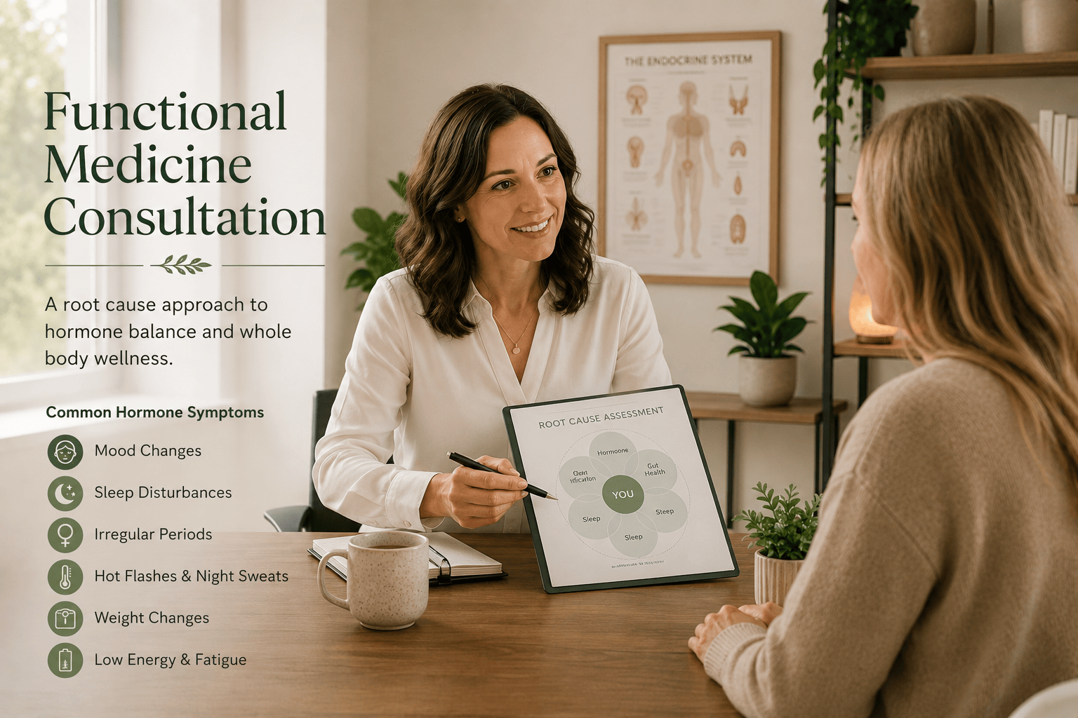 Functional medicine provider discussing early signs of perimenopause with patient in Texas