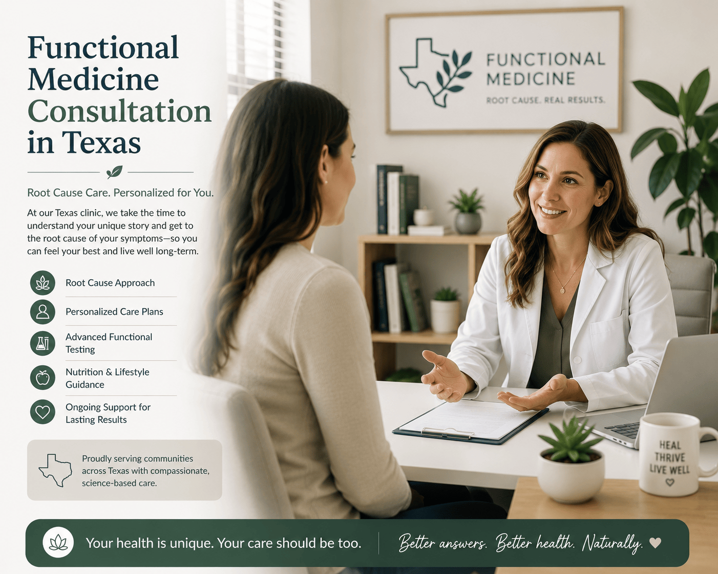 Functional medicine practitioner discussing PCOS symptoms with patient in Texas