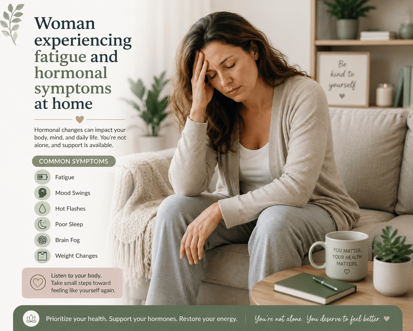 Woman dealing with early signs of PCOS and hormonal fatigue