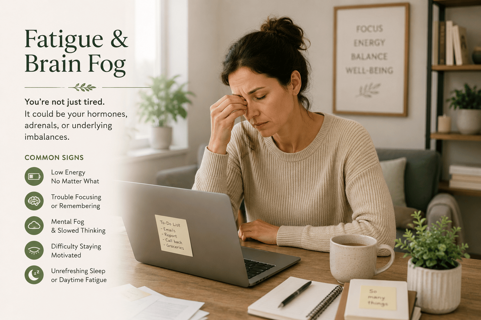 Woman struggling with fatigue and brain fog during perimenopause