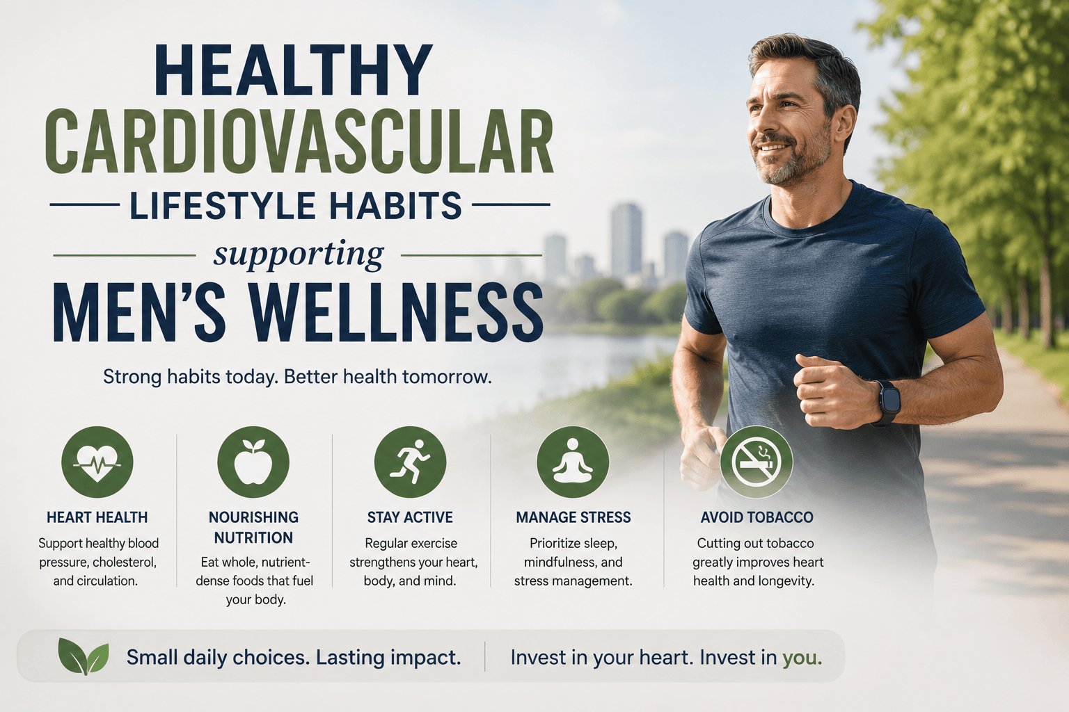 Middle-aged man exercising outdoors to support circulation and erectile health