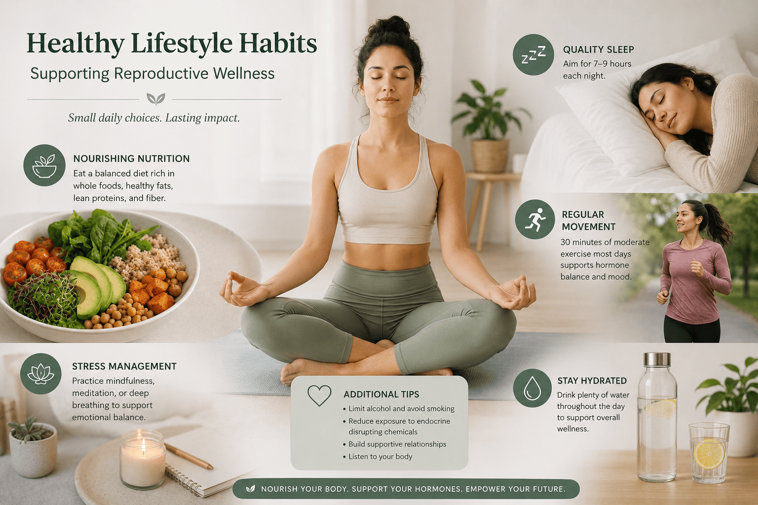 Young woman supporting hormone balance and fertility through healthy lifestyle changes